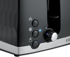 Russell Hobbs Honeycomb 4 Slice Toaster – Extra Wide Slots, 6 Browning Levels, High Lift, Frozen/Cancel/Reheat, 1500W, Black Gloss Finish
