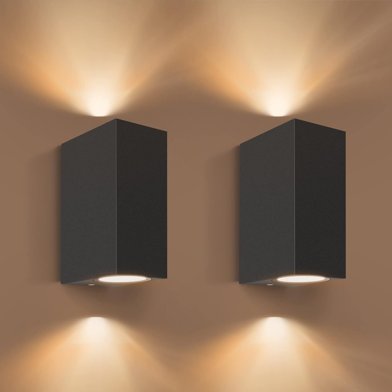 2 Pack Outdoor Wall Lights, Mains Powered, Black Aluminium Up/Down GU10 Sconce, IP54 Waterproof for Front Door, Patio