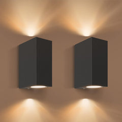 2 x Outdoor Wall Lights - Mains Powered, Black Aluminum Up/Down GU10 Sconces, IP54 Waterproof for Front Door, Patio, Terrace, Hallway, Porch