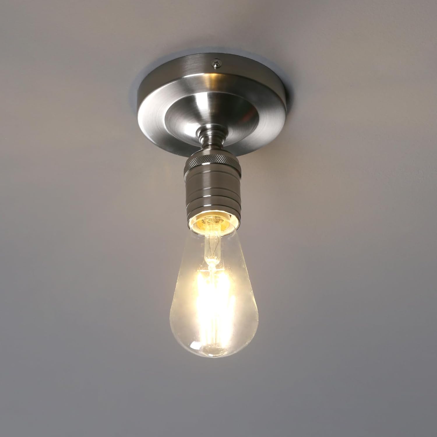 Brushed Industrial Ceiling Pendant Light, One-Head E27 Hanging Lamp Without Shade, Modern Loft Style for Kitchen, Bedroom, Hallway