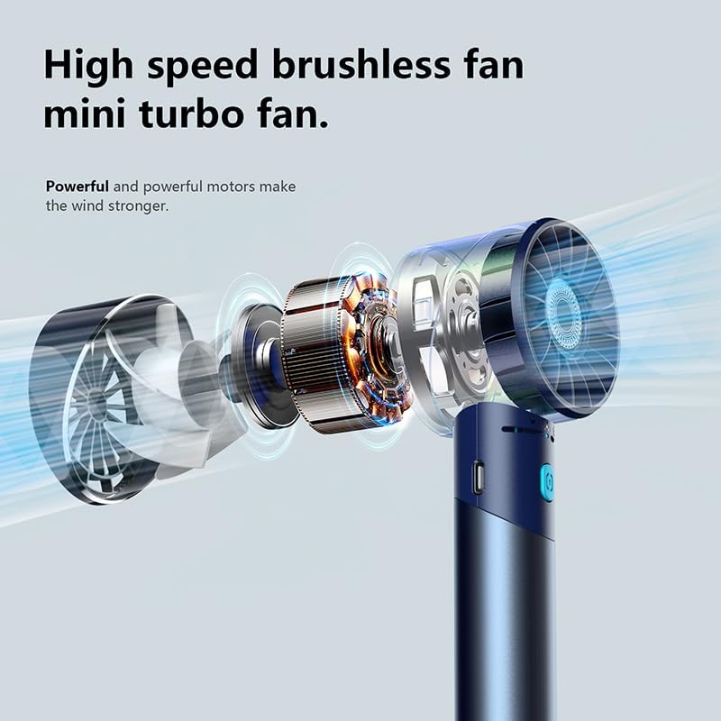 Handheld Fan,Ultra-Portable 7000 RPM Turbo Mini Fan with 16H Battery,4-Speed USB Rechargeable Metal Design | Pocket Fan for Travel/Outdoor/Home/Office,Gift for Men & Women (Alloy Construction)