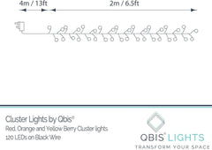 Diagram of Cluster Lights by Qbis with measurements and product details.