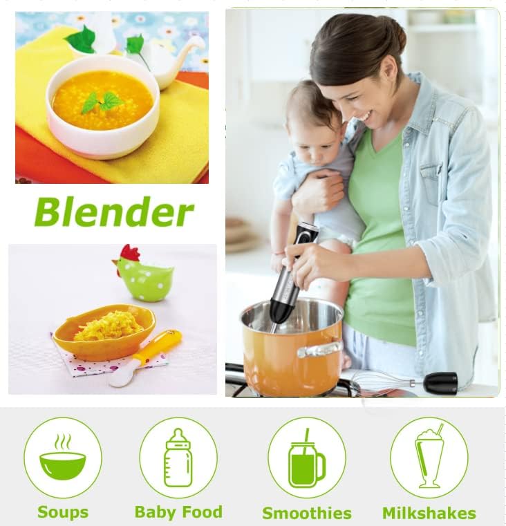 Stainless Steel Hand Blender 1000W – 4-in-1 Stick Blender with 20 Speeds, Whisk, 500ml Chopper & 700ml Measuring Cup (HB3203)