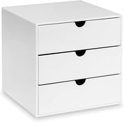 White Hi-Gloss Plastic Cube – 3-Drawer Stackable Storage Box for Makeup & Jewellery