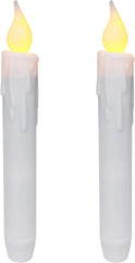 . Flickering Taper Candles LED Drip Flameless Candles, Battery Operated with Timer, White, 4.75 Inch, Set of 2