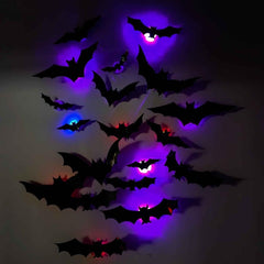 Halloween 3D Bats Decoration Black Led Bat Lights Wall Decor Halloween Lights Indoor Bats Vivid Bat Night Light for Home Bar Halloween Party,Flash Wall Stickers (60PC)