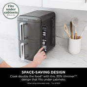 Double Stack XL Air Fryer with Dual Drawers, 9.5L Capacity, 6 Cooking Functions, 4 Levels, Space-Saving Design – Grey