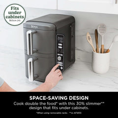 Double Stack XL Air Fryer with Dual Drawers, 9.5L Capacity, 6 Cooking Functions, 4 Levels, Space-Saving Design – Grey