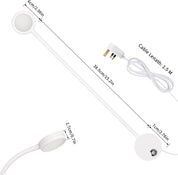 Measurement chart of a white lamp with labeled dimensions on a white background