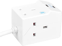Three Socket Compact Extension Lead with Dual USB, 2m