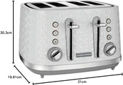 Vector 4 Slice Toaster – High Gloss Geometric Design, Variable Browning, Defrost & Reheat Functions, Removable Crumb Tray, White