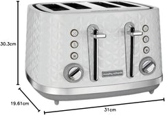 Vector 4 Slice Toaster – High Gloss Geometric Design, Variable Browning, Defrost & Reheat Functions, Removable Crumb Tray, White