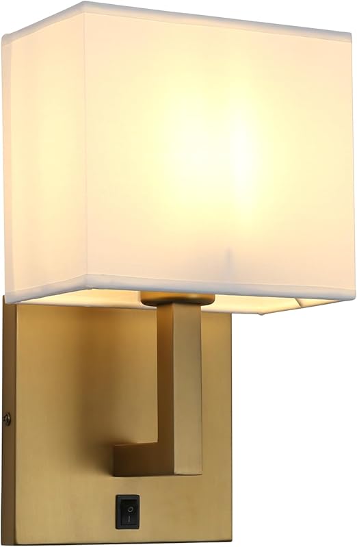 White Linen Wall Sconce - Set of 2 Fabric Wall Lights with Switch Design