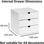 White Hi-Gloss Plastic Cube – 3-Drawer Stackable Storage Box for Makeup & Jewellery