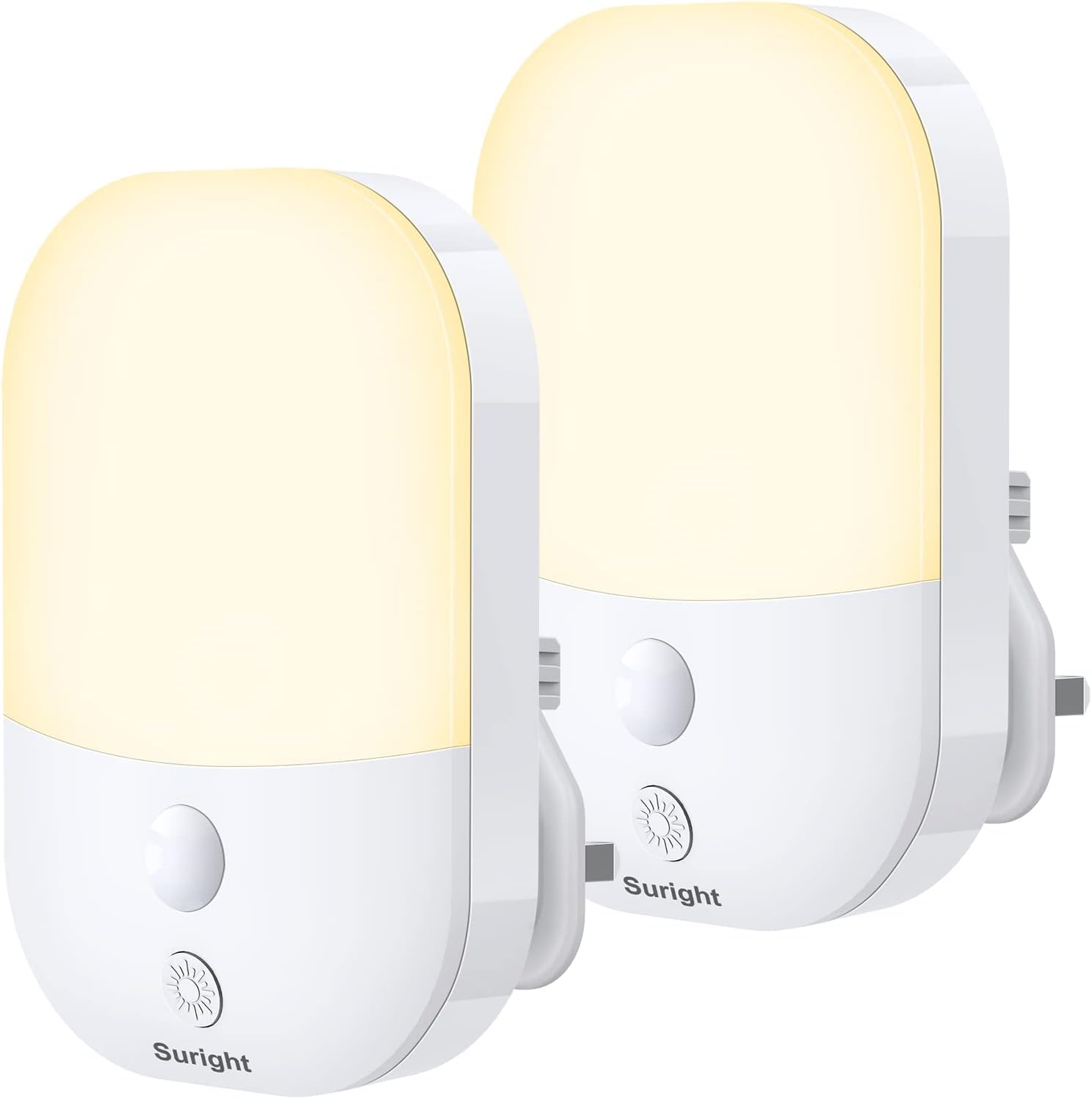 Plug-In Night Light with Dusk to Dawn Sensor, 5 Brightness Levels, 3000K Warm White, 2 Pack, for Bedroom, Hallway, Stairs, Nursery