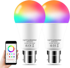 Alexa Light Bulbs, 100W Equivalent, Bluetooth Smart RGB Bulb, 16 Million Colours + Warm White 1280LM, B22 Bayonet, Voice Control, 2 Pack