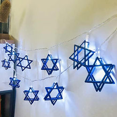 Illuminate your celebrations with these 1.65-meter (5.4-foot) battery-powered blue star string lights, featuring 10 LED stars, ideal for Chanukah, weddings, or bedroom decor.