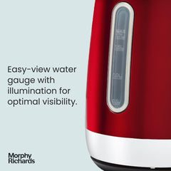 Morphy Richards Equip Kettle 1.7L – 3000W Rapid Boil, Removable Limescale Filter, Easy View Water Gauge, Stainless Steel, Red