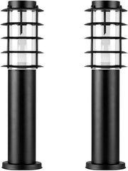 4 x Modern IP44 Rated Outdoor Black Stainless Steel Bollard Lantern Light Posts - Complete with 4w LED Candle Bulbs [3000K Warm White]