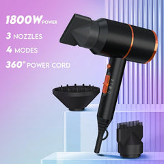 Hair Dryer UK Edition – High-Performance Ionic, 3 Heat & 2 Speed, Cool Shot, Diffuser & 2 Nozzles