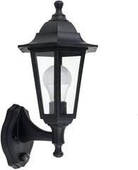 Traditional Style Black Outdoor Security PIR Motion Sensor IP44 Rated Wall Light Lantern - Complete with a 10w LED GLS Bulb [3000K Warm White]