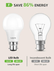 Lepro Bayonet Light Bulbs 60W Equivalent, Warm White 2700K, 8.5W 806lm LED Bayonet Bulb, B22 LED Bulbs, BC GLS Energy Saving Lightbulbs Bayonet, Non-dimmable, Pack of 12 [Energy Class F]