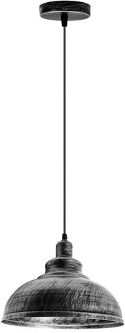 Pendant light with a textured black shade on a white background