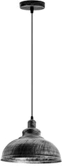 Pendant light with a textured black shade on a white background