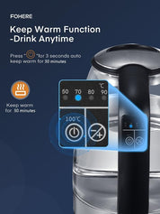 Electric Kettle 1.7L Glass, 2200W Fast Boil, 5-Color LED, Keep Warm, Auto Shut-Off, Temperature Control, Quiet Boiling –