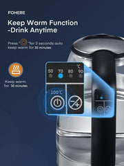 Electric Kettle 1.7L Glass, 2200W Fast Boil, 5-Color LED, Keep Warm, Auto Shut-Off, Temperature Control, Quiet Boiling –