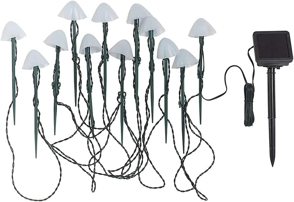 Solar Garden Lights – 12 LED Mushroom Solar Fairy String Lights, Waterproof Pathway Stakes for Yard, Patio, Gazebo, and Garden Decor (Warm White)