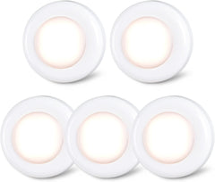 Tap Light Push Lights, 5-Pack, Stick-On LED Touch Puck Lights, AAA Battery Operated, Warm White, for Under Cupboard, Wardrobe, Cabinet