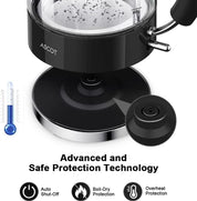Glass Electric Kettle 1.5L – Fast Boil Tea Heater & Hot Water Boiler – Borosilicate Glass – Auto Shut-Off, Boil-Dry Protection – Black