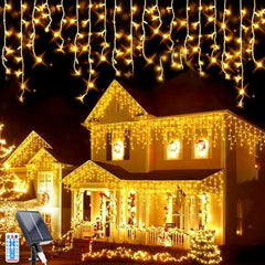 LED Solar String Light, 7M 256 LEDs Solar Garden Fairy Lights, 32pcs*8 LEDs Solar Icicle Decorative Lights Waterproof for Yard Garden Wedding Party House Roof Christmas Decorations