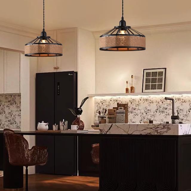 Metal Rope Pendant Light Shade 30cm Retro Ceiling Lampshade Black