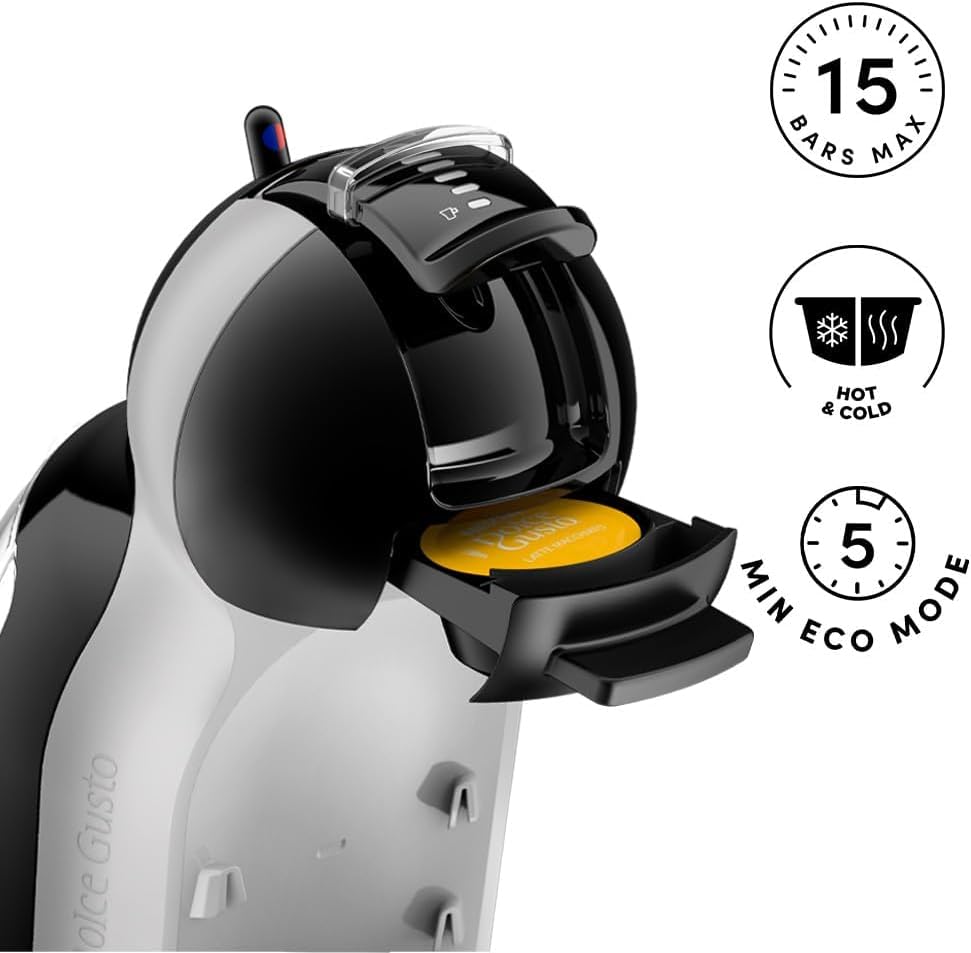 Mini-Me Automatic Coffee Machine by De’Longhi Black & Arctic Grey – Compact Coffee Disc System with 15 Bar Pressure & Eco Mode