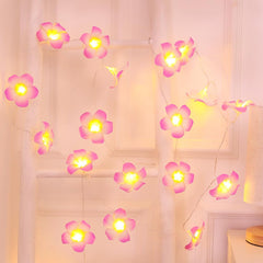 3M Artificial Flower String Lights – Battery Operated, Fake Frangipani Floral Garland with 20 LED Fairy Lights, Silk White/Pink Flowers for Wedding, Party, Garden, and Home Decor (Pink)