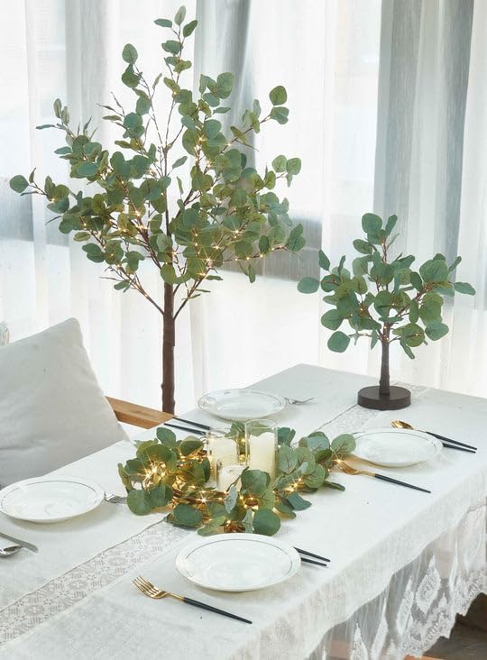 LED Willow Vine Garland with Eucalyptus Leaves, 6FT Artificial Tree Branch Fairy Lights with 96 LEDs for Indoor Christmas Home Décor
