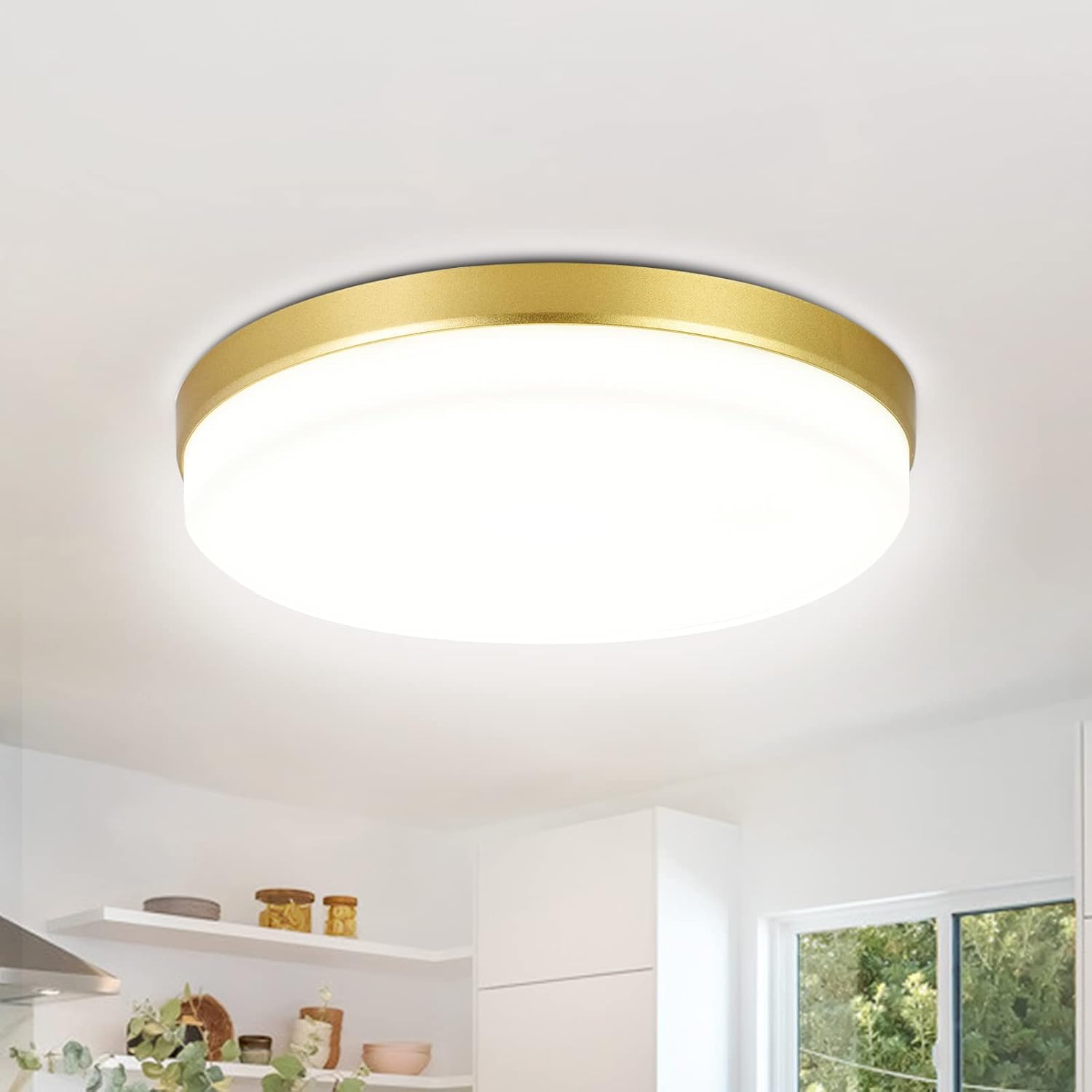 Gold LED Ceiling Light, 36W 4000K Natural White Round Ceiling Lamp 3240LM for Bathroom, Kitchen, Bedroom, Hallway, Utility Room, Laundry, Toilet, Porch, Ø23CM
