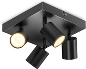 Black Square GU10 Ceiling Light – 4 Way Adjustable Spotlight Fitting for Kitchen, Bedroom, Lounge, Dining Room (Bulb Not Included)