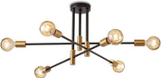Modern ceiling light fixture with gold and black design on a white background
