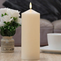 23cm Battery Operated Authentic Flame Flickering Effect LED Candle - Traditional Cream Real Wax with Realistic Black Wick - 3 Sizes (Ivory Chapel, Large)