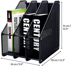 Mesh Metal Magazine Holder Triple Rack – 3 Vertical Compartments for Files & Folders