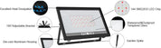 LED flood light with features highlighted on a white background