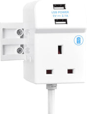 Three Socket Compact Extension Lead with Dual USB, 2m