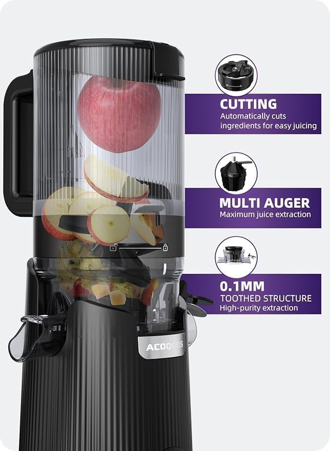 135mm Wide Chute Cold Press Juicer 300W BPA-Free Easy Clean Black