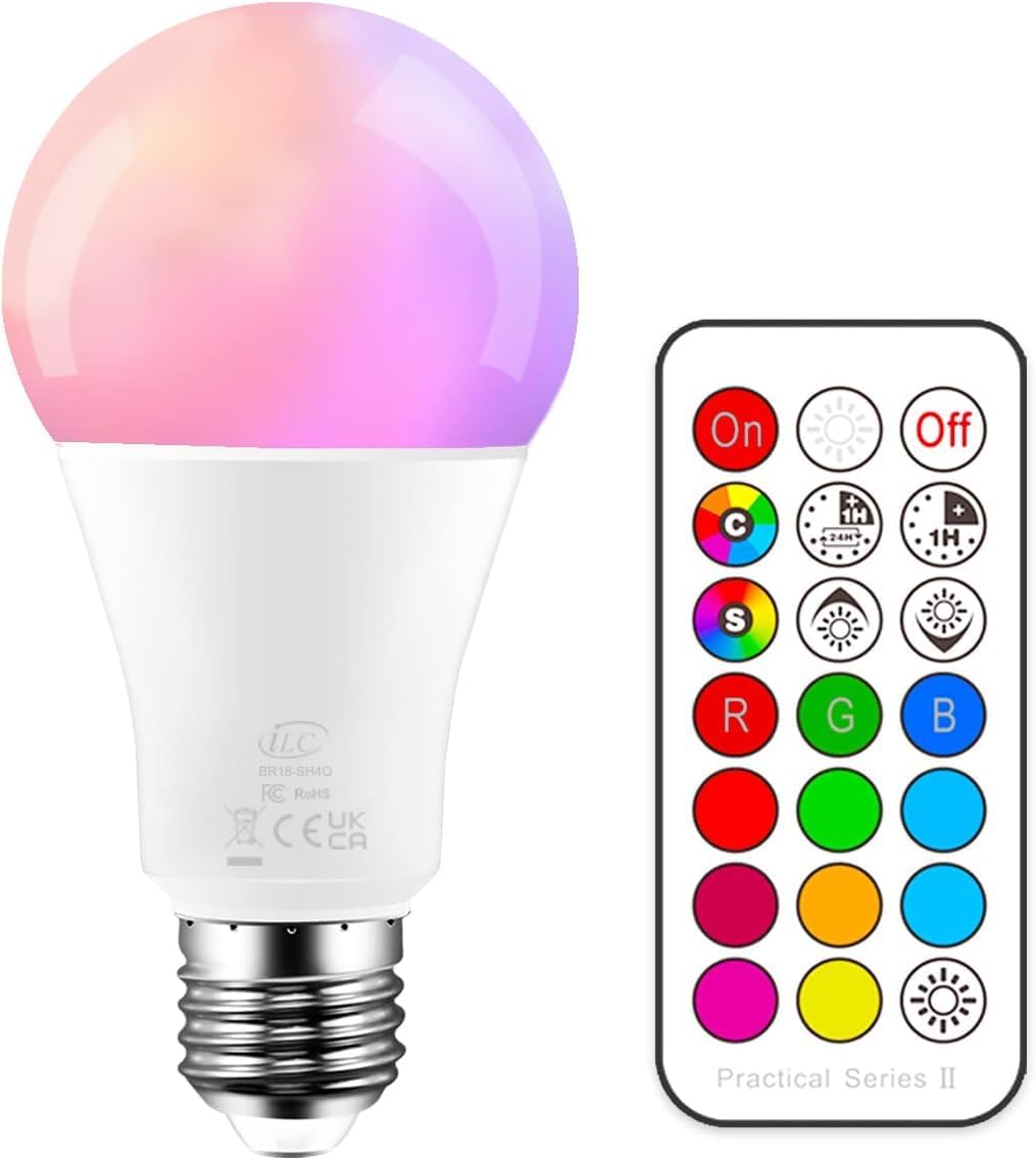 iLC 10W Colour Changing Light Bulb, E27, 70W Equivalent, Cool White 5700K, Dimmable, IR Remote