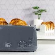 4 Slice Toaster Grey – Extra Wide Long Slots for Bagels and Crumpets – 6 Browning Settings – Reheat, Defrost & Cancel