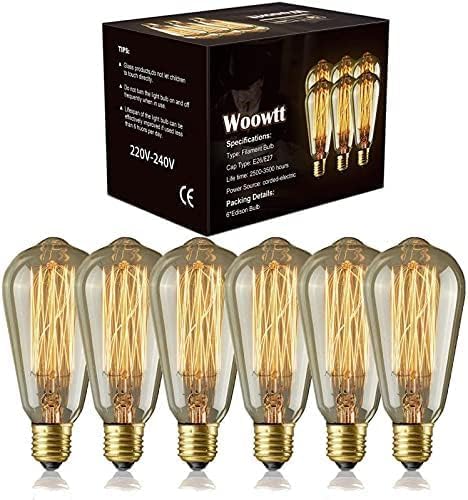 "Woowtt Edison Light Bulbs, 40W ST64, Amber Warm, Dimmable, Classic Antique Style, 6-Pack"