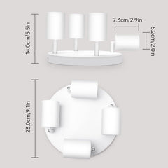 White wall-mounted light fixture with dimensions indicated on a gray background